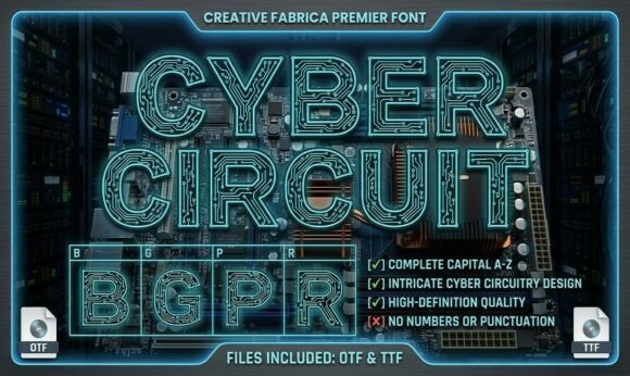 Cyber Circuit Font for Futuristic Editorial Design