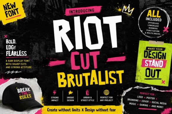 Riot Cut Brutalist: A Bold Display Font for Handmade Creations
